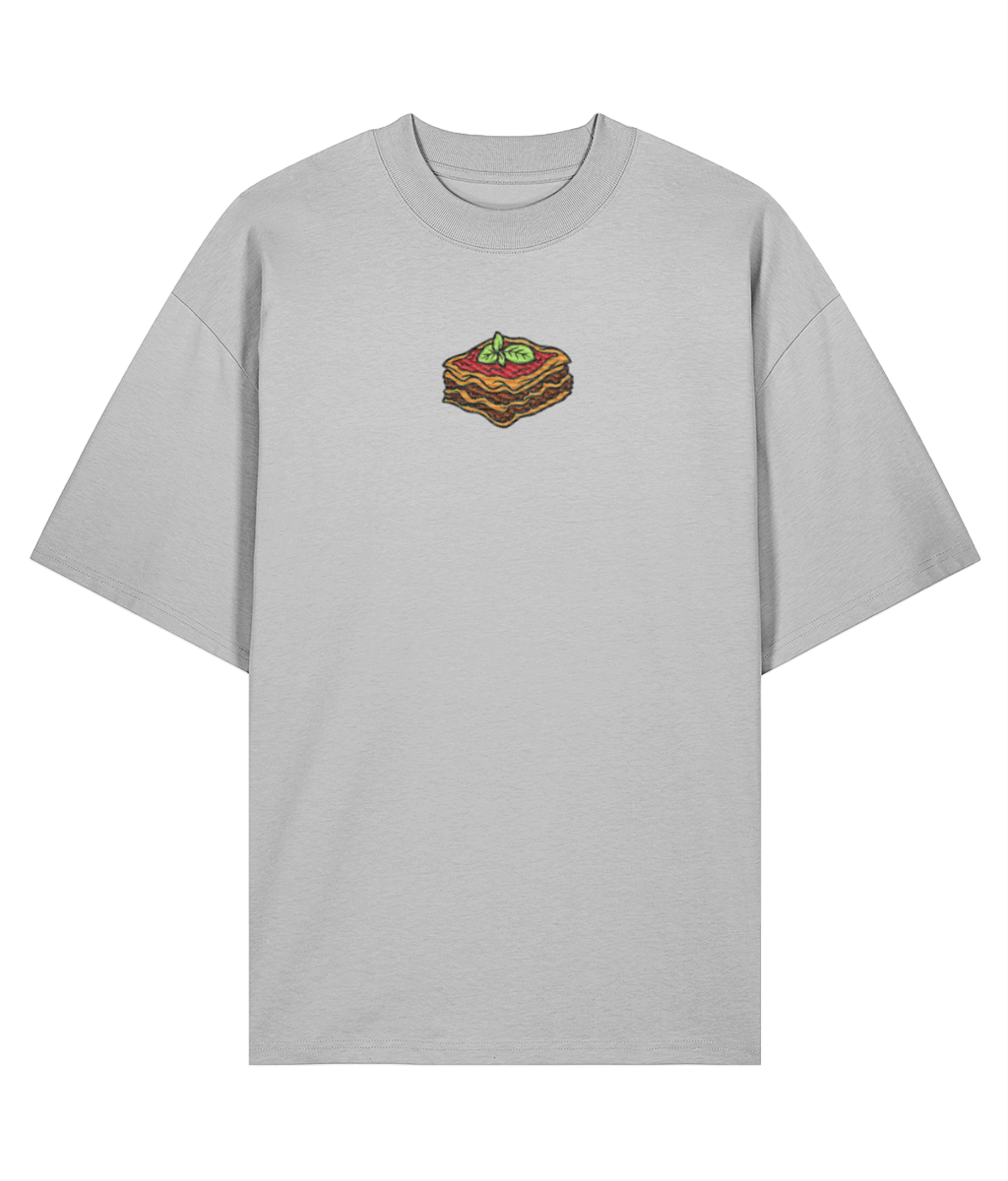 Italian Lasagna Embroidered Oversized Shirt Grey