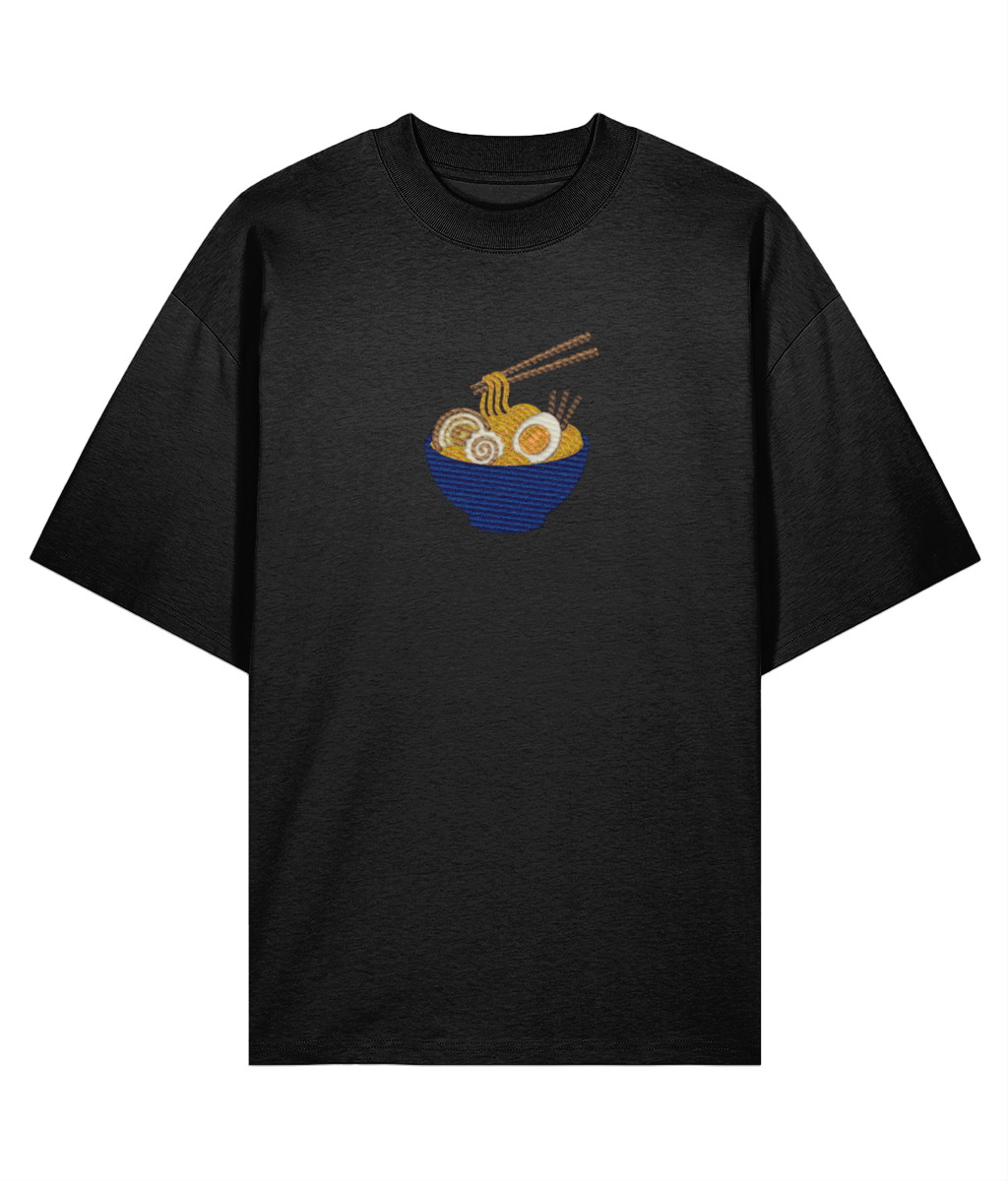 Japanese Naruto Ramen Embroidered Oversized Shirt – Black front
