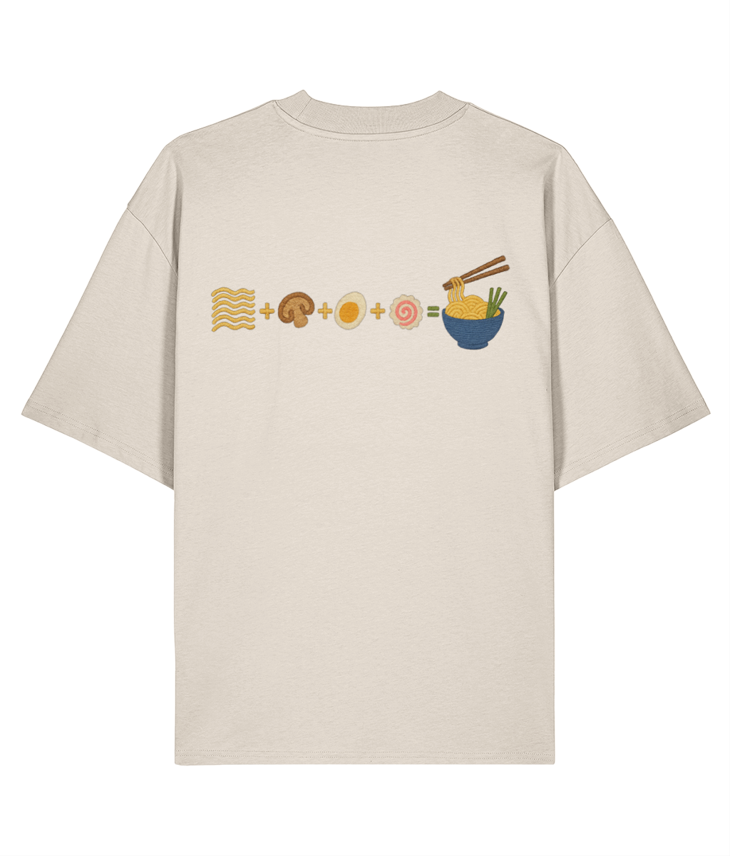 Japanese Naruto Ramen Embroidered Oversized Shirt –Creme back