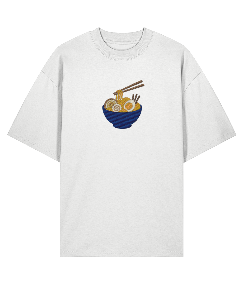 Japanese Naruto Ramen Embroidered Oversized Shirt – Front white