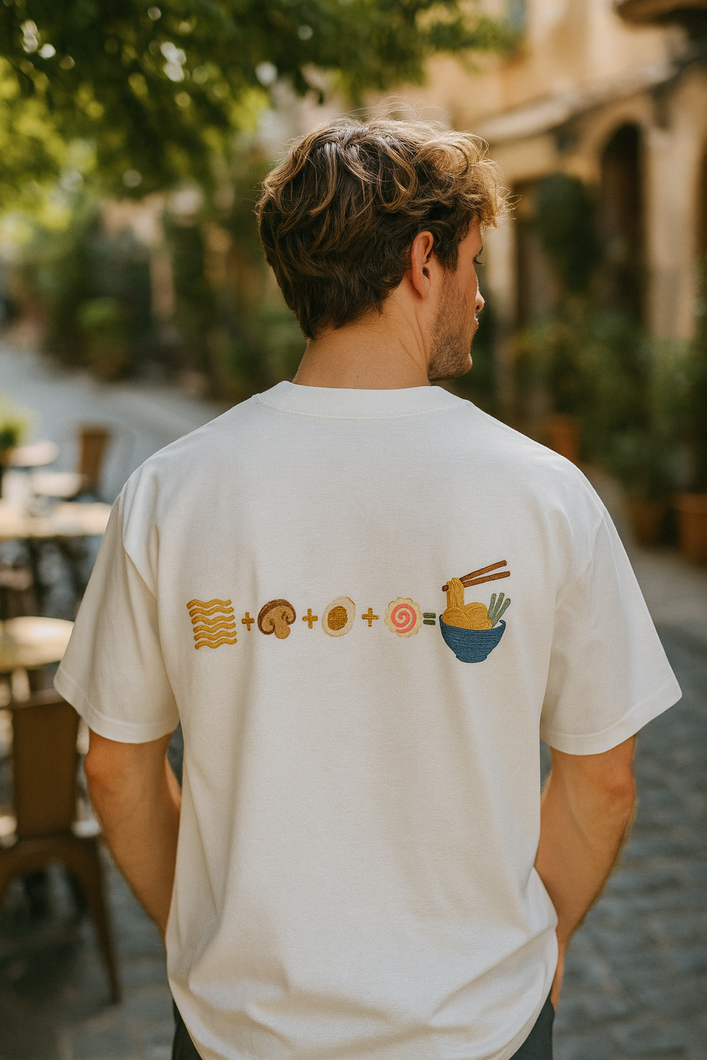 Japanese Naruto Ramen Embroidered Oversized Shirt – Recipe print worn back