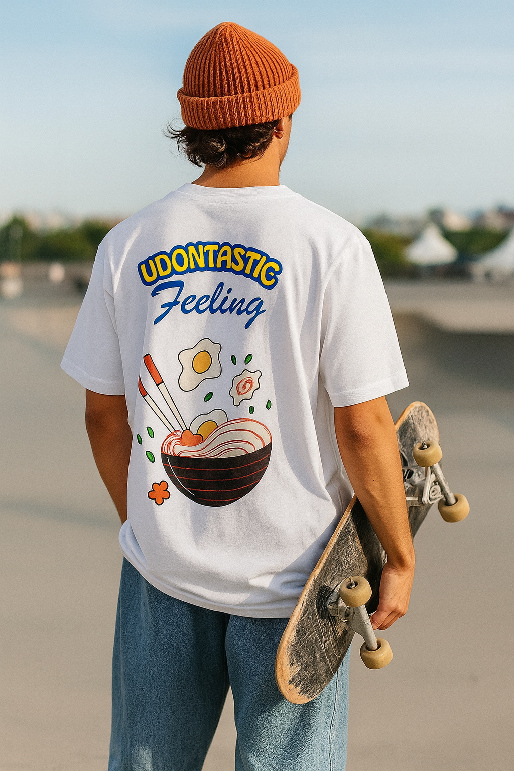 Japanese comfort food print back udon  worn