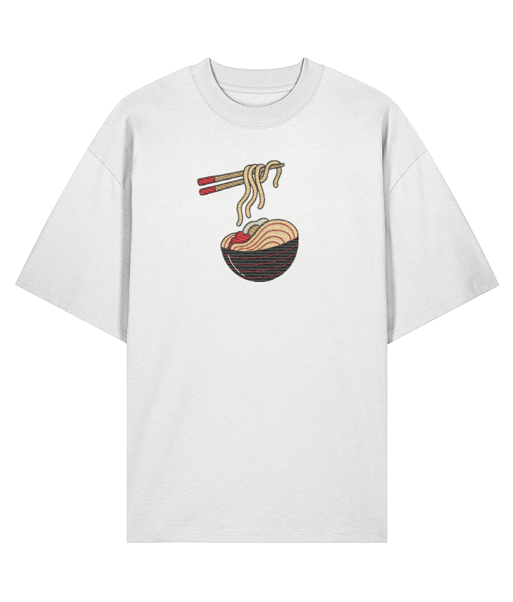 Japanese udon shirt white udon print embroidery front