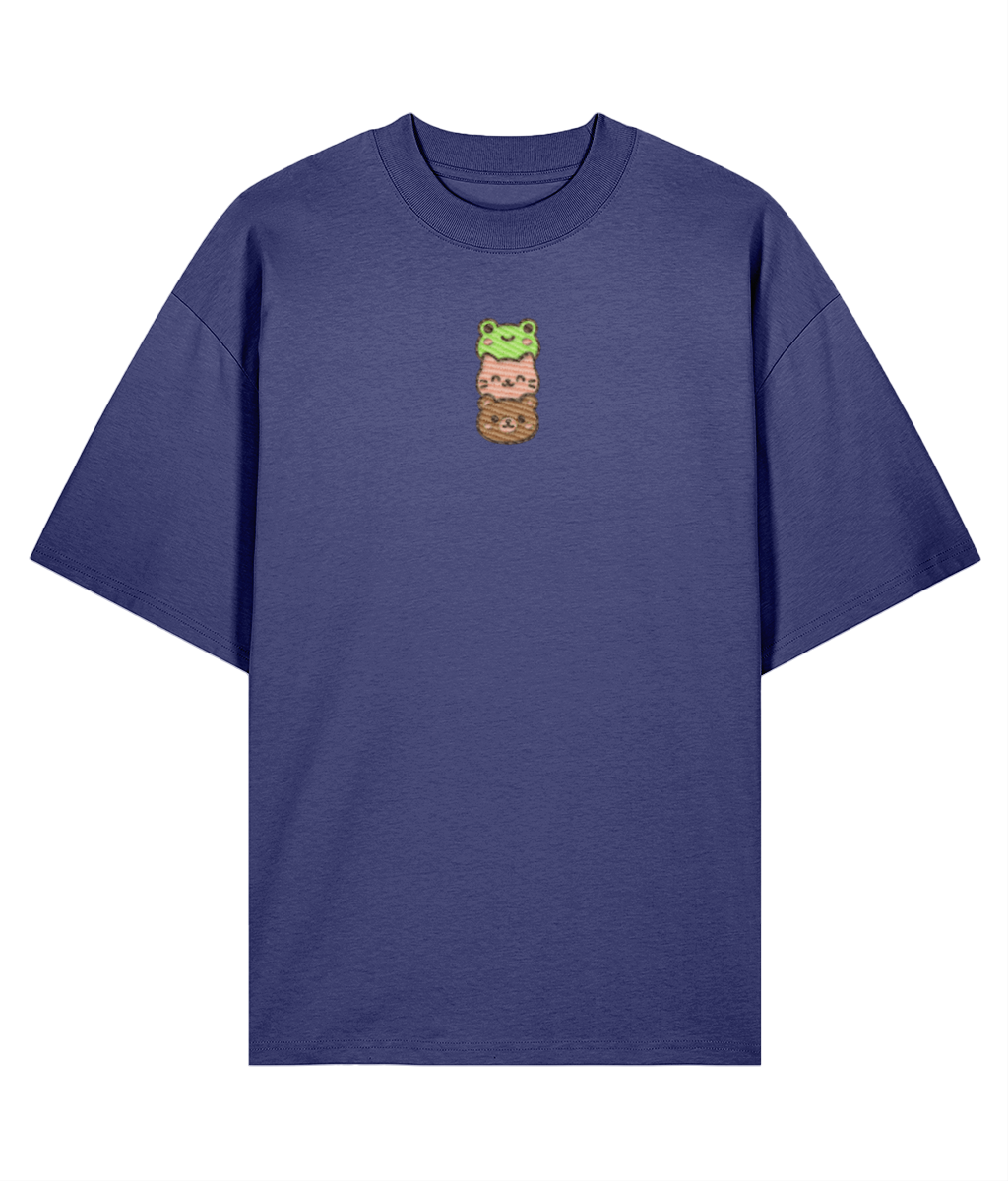 Kawaii Mochi Animals Embroidered Oversized Shirt – Blue