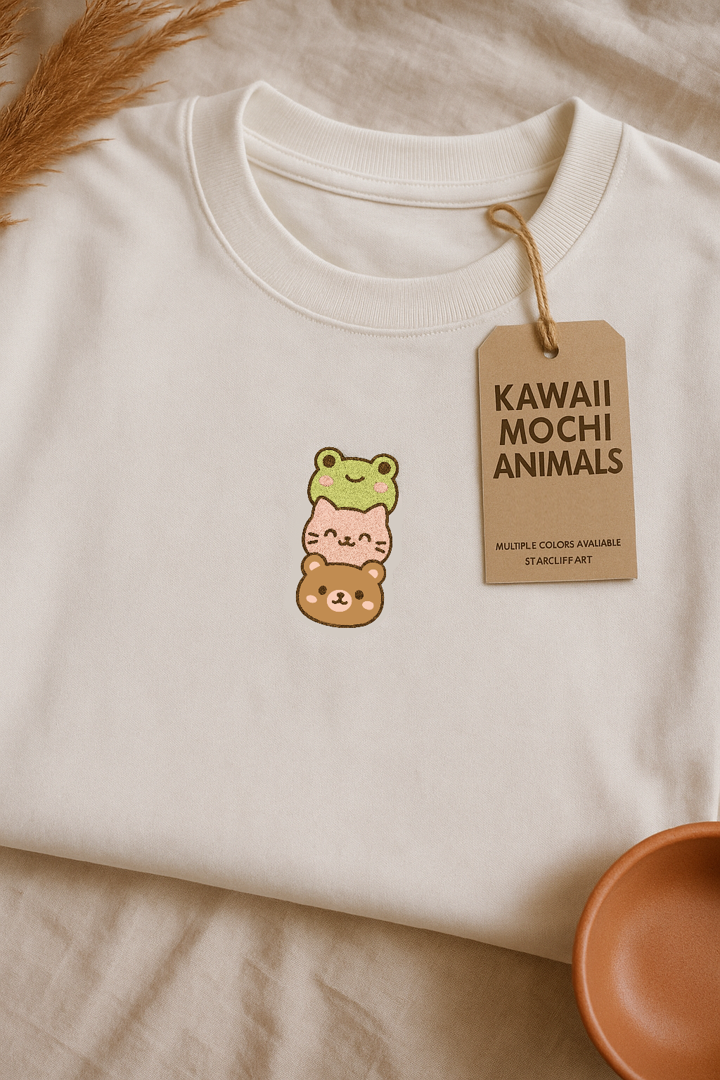 Kawaii Mochi Animals Embroidered Oversized Shirt – Close up