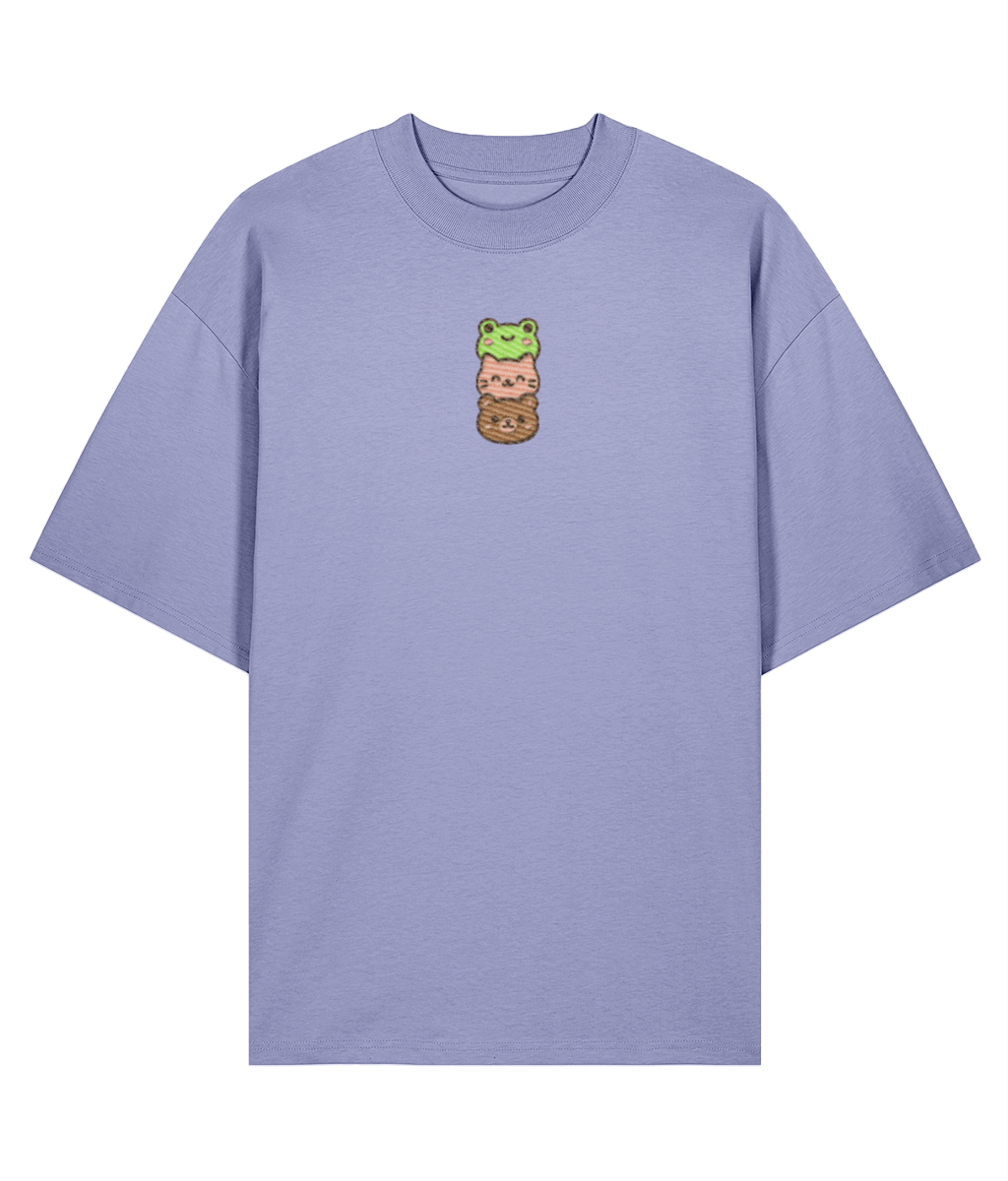 Kawaii Mochi Animals Embroidered Oversized Shirt – Violet 
