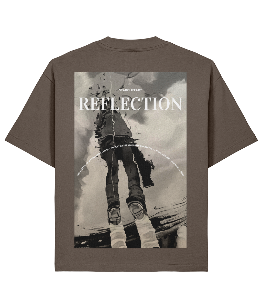 Mocha print back Reflection Oversized, Boxy Shirt Black, Blue & Brown – Organic Cotton by Starcliffart