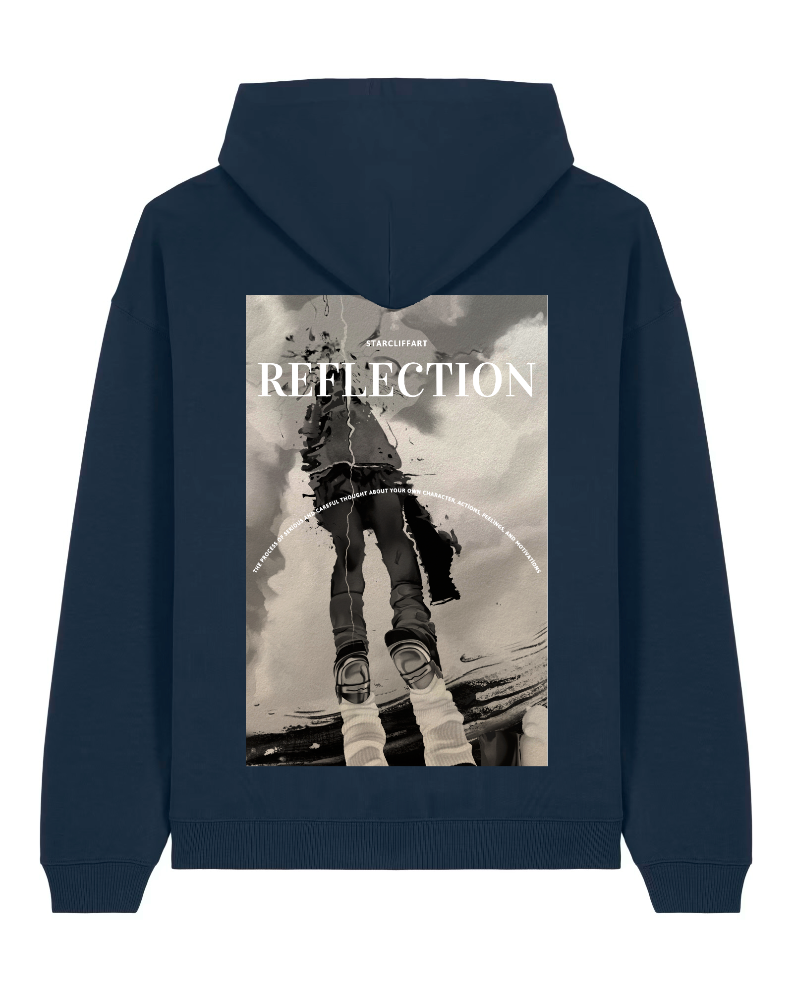 Navy print Reflection Oversized Hoodie Black, Blue & Brown – Organic Cotton by Starcliffart
