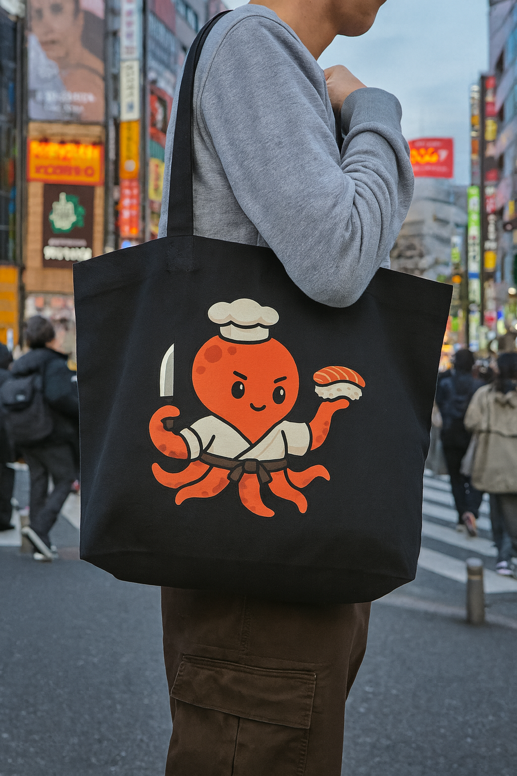 “Nigiri Sushi Chef" Tote Bag – black worn
