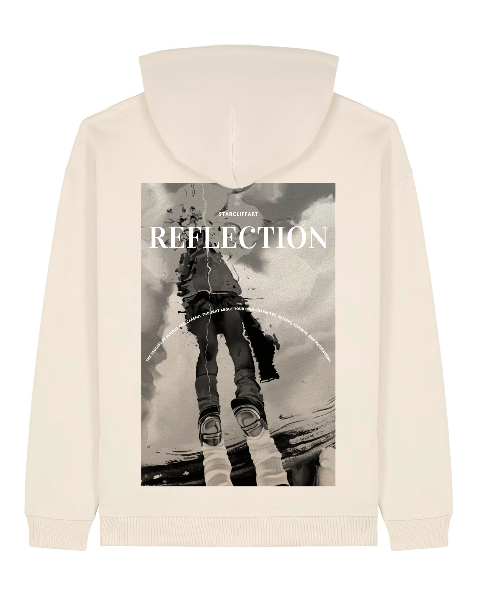Off white print Reflection Oversized Hoodie White, Cream & Grey – Organic Cotton by Starcliffart