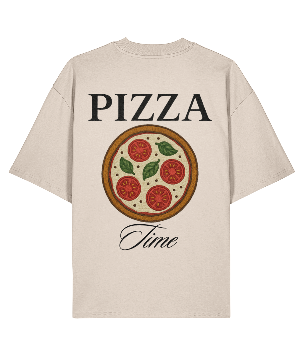 Pizza Time Embroidered Oversized Shirt – Creme Back
