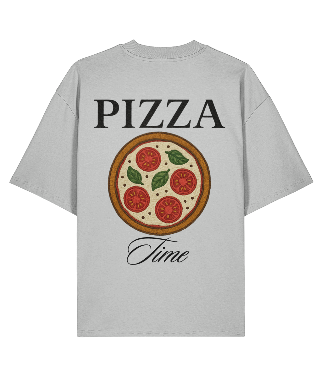 Pizza Time Embroidered Oversized Shirt – Grey Back