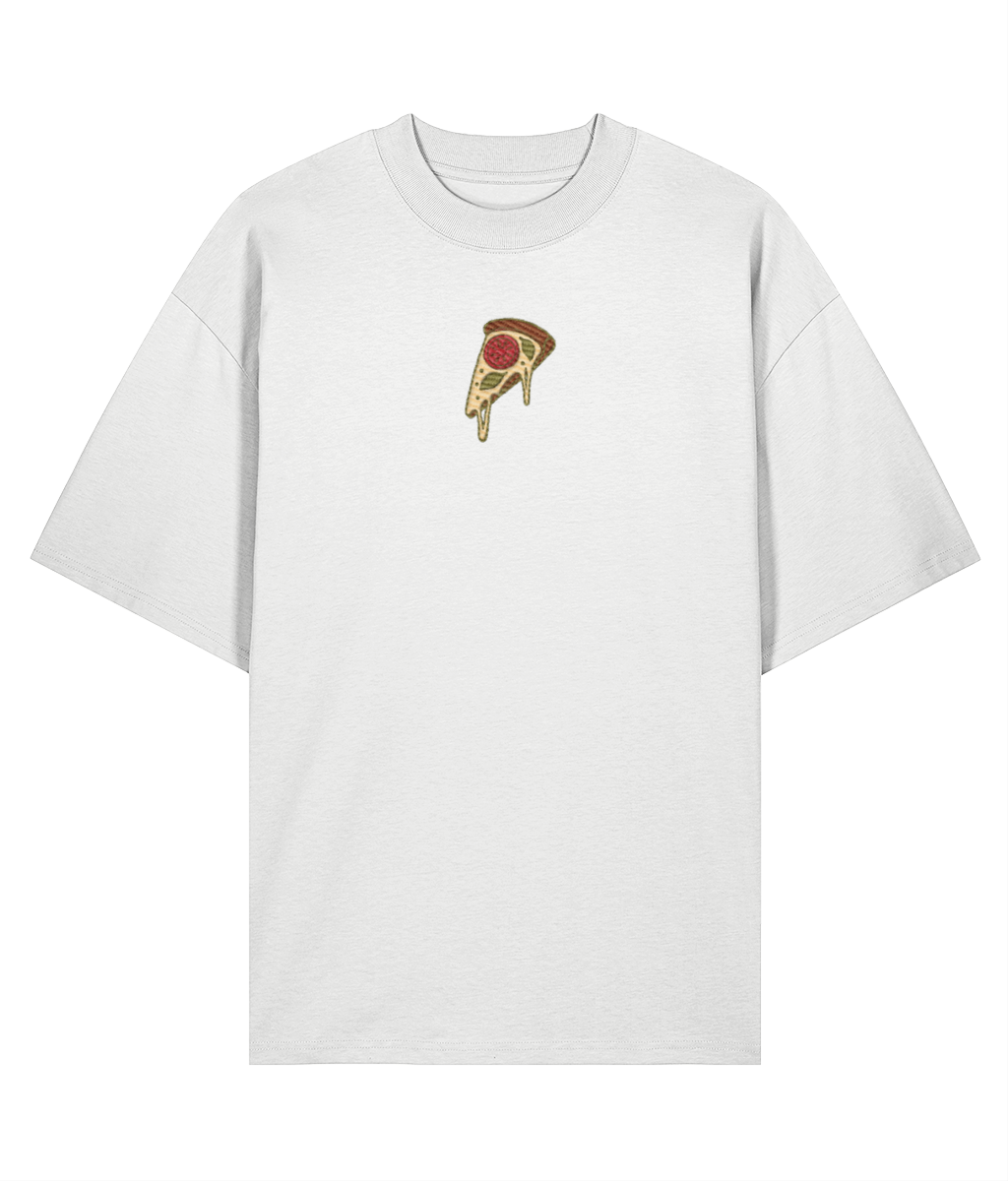 Pizza Time Embroidered Oversized Shirt – White Front