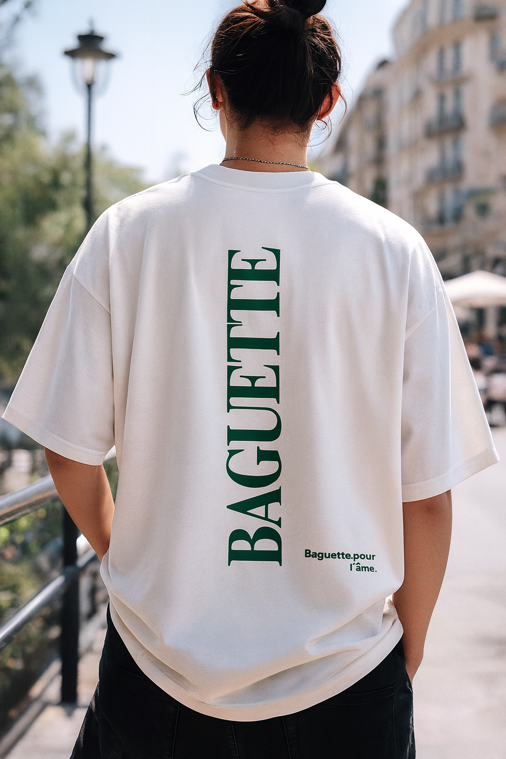 Baguette For The Soul Embroidered Oversized Shirt - worn print shown back print