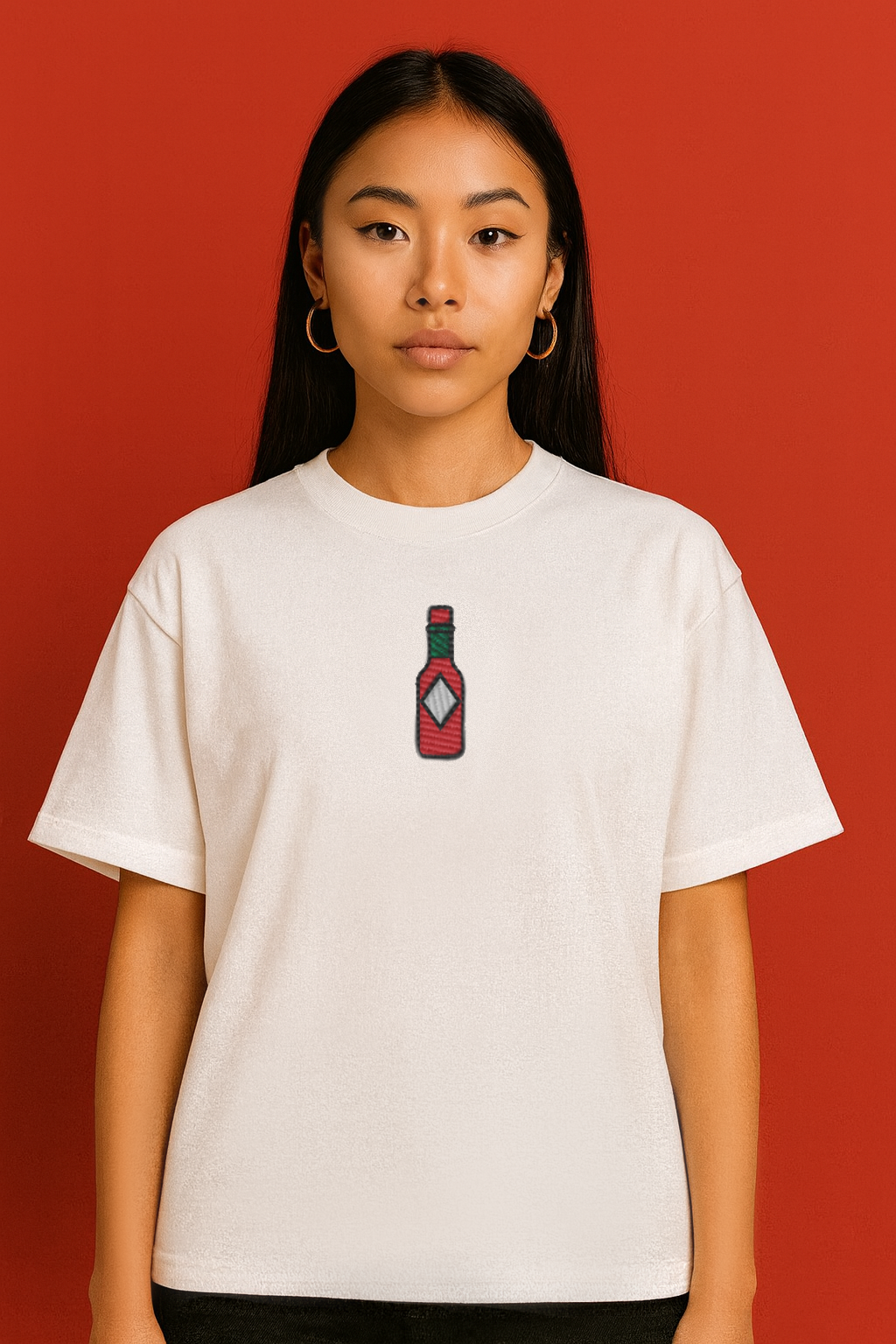 "Red Hot Chili Sauce" Shirt – front worn white