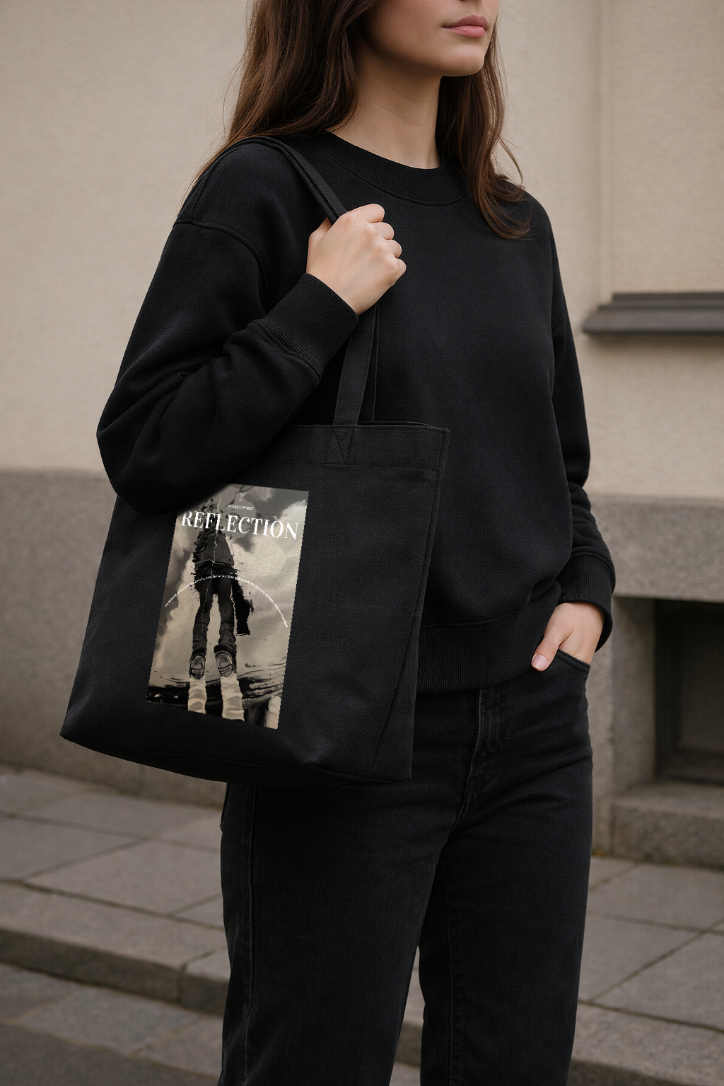 Reflection Gothic Tote Bag – black worn