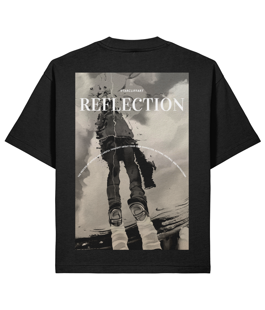 Black print front Reflection Oversized, Boxy Shirt Black, Blue & Brown – Organic Cotton by Starcliffart