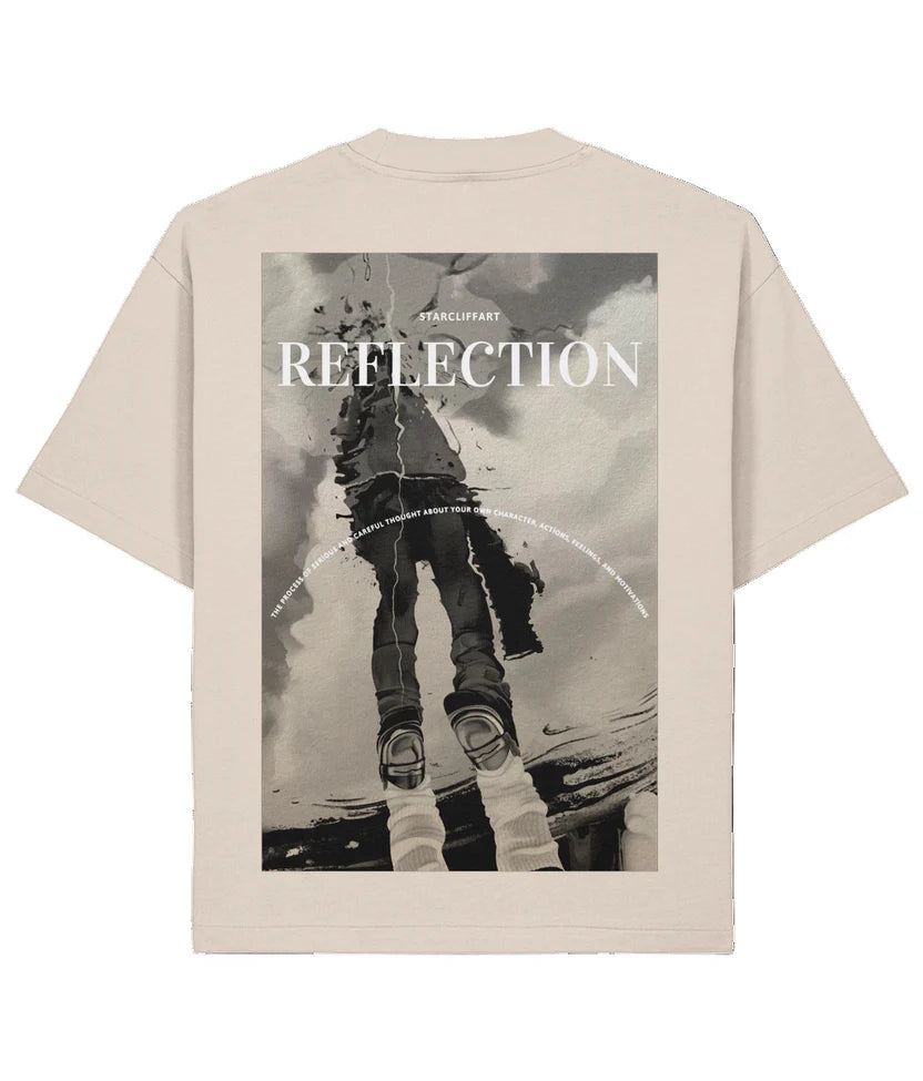 Creme print back Reflection Oversized, Boxy Shirt White, Cream & Grey – Organic Cotton by Starcliffart