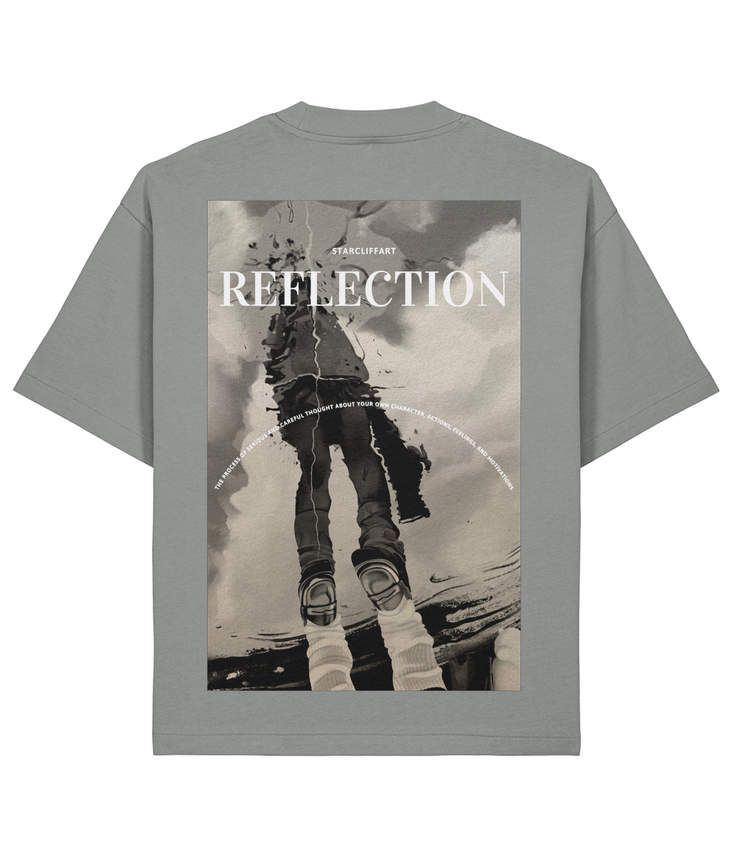 Reflection Oversized, Boxy Shirt White, Cream & Grey – Organic Cotton by Starcliffart Grey back print 