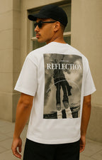 White print model Reflection Oversized, Boxy Shirt White, Cream & Grey – Organic Cotton by Starcliffart