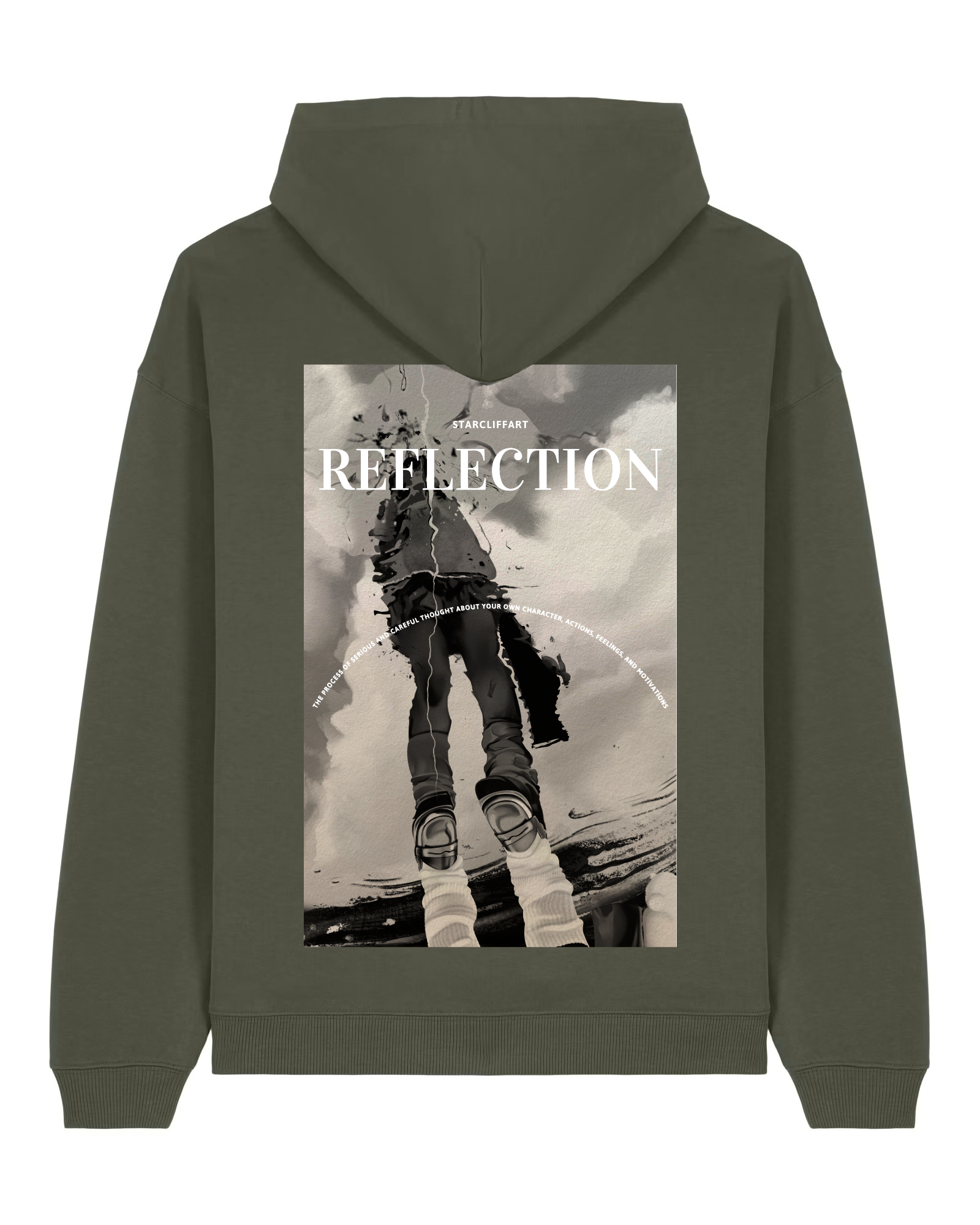 Reflection Oversized Hoodie Black, Blue & Brown – Organic Cotton by Starcliffart Khaki