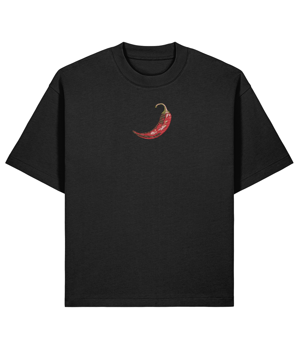 Stay Spicy Oversized Boxy Shirt –  Embroidery black front