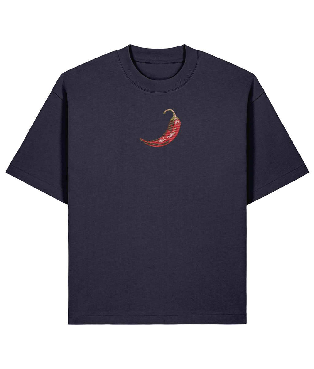 Stay Spicy Oversized Boxy Shirt –  Embroidery blue navy