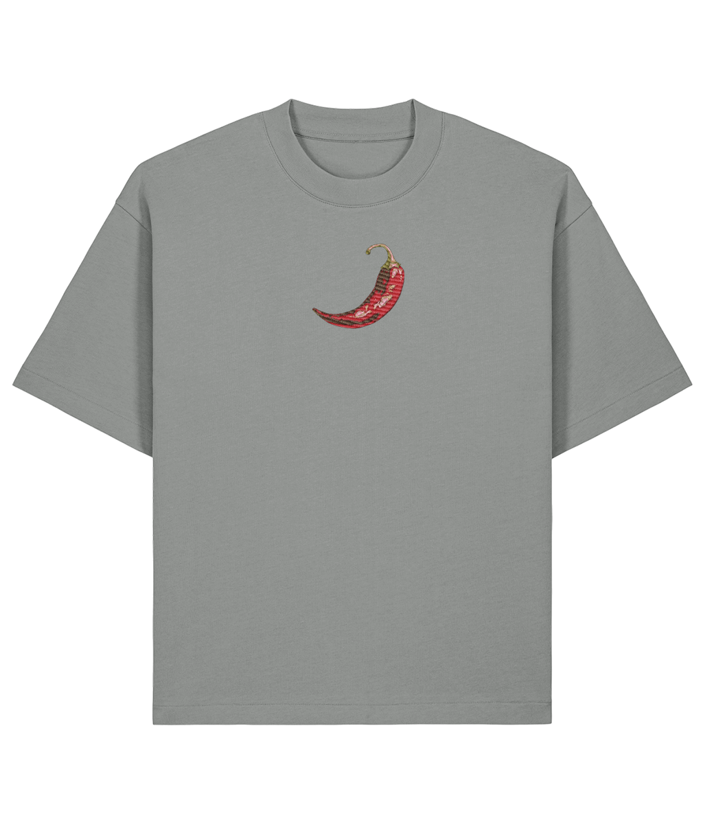 Stay Spicy Oversized Boxy Shirt –  Embroidery dark grey