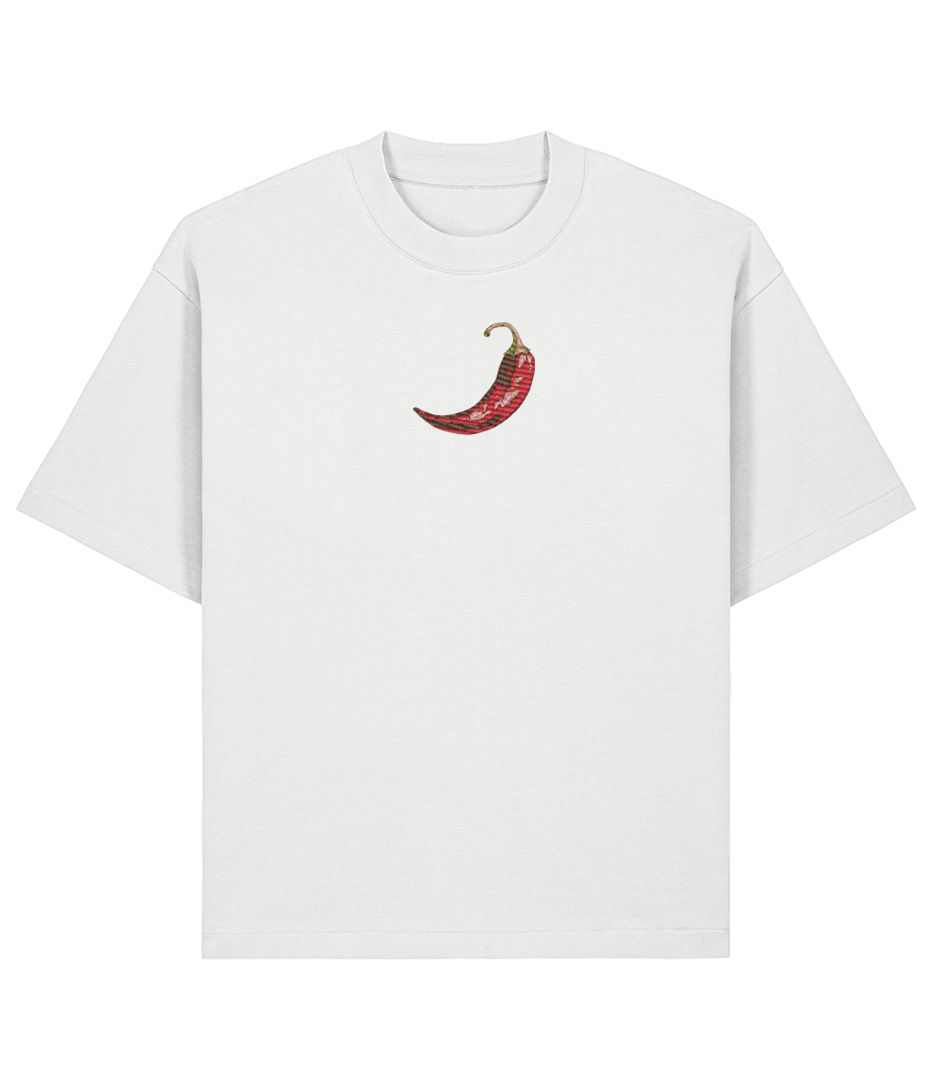 Stay Spicy Oversized Boxy Shirt –  Embroidery white front