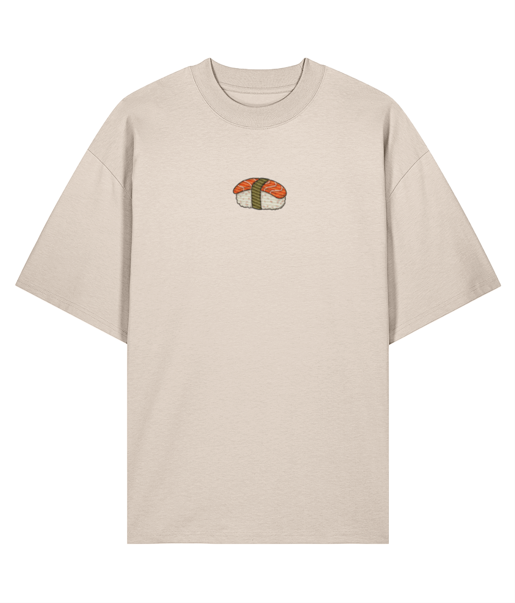 Sushi Menu Embroidered Oversized Shirt – Front Creme