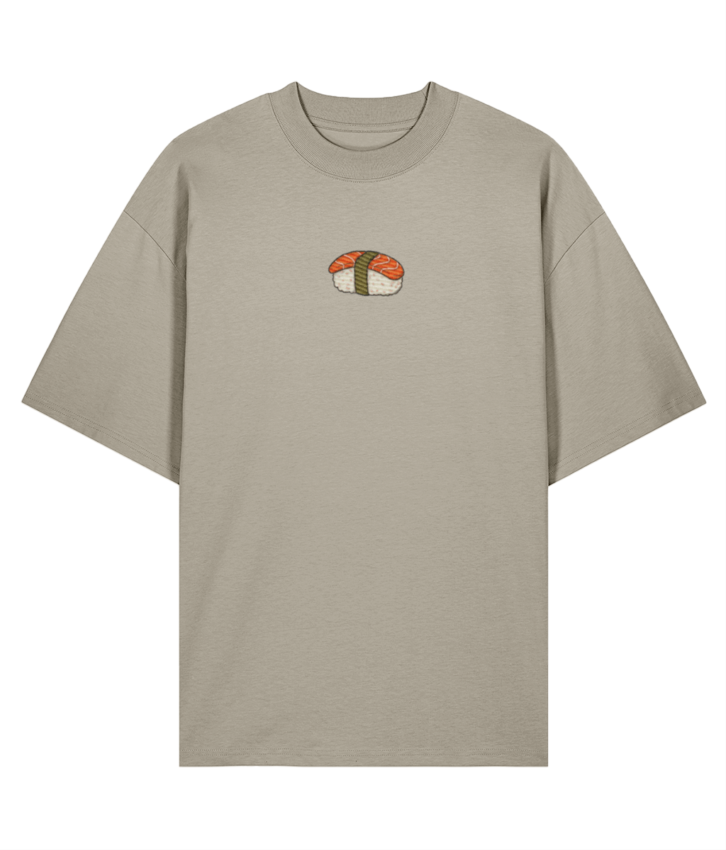 Sushi Menu Embroidered Oversized Shirt – Front Mineral grey