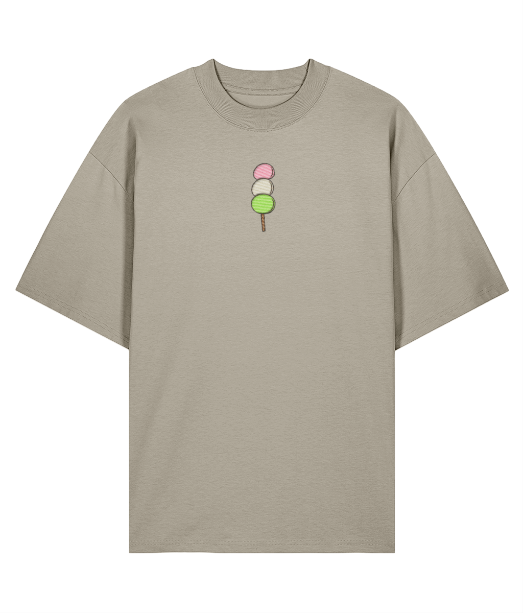 Sweet Like Dango Embroidered Oversized Shirt -  mineral grey