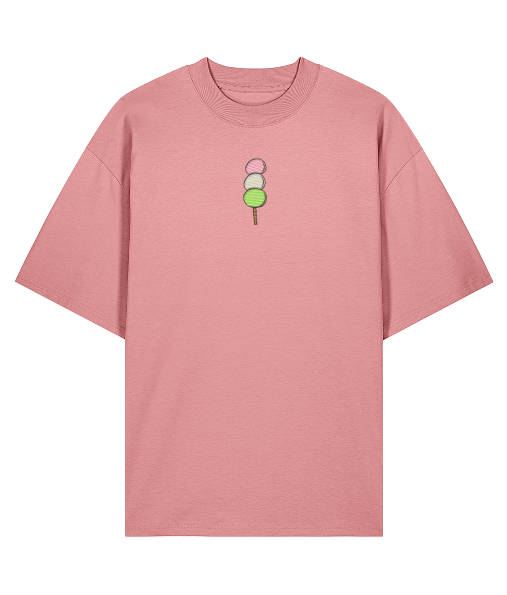 Sweet Like Dango Embroidered Oversized Shirt -  pink