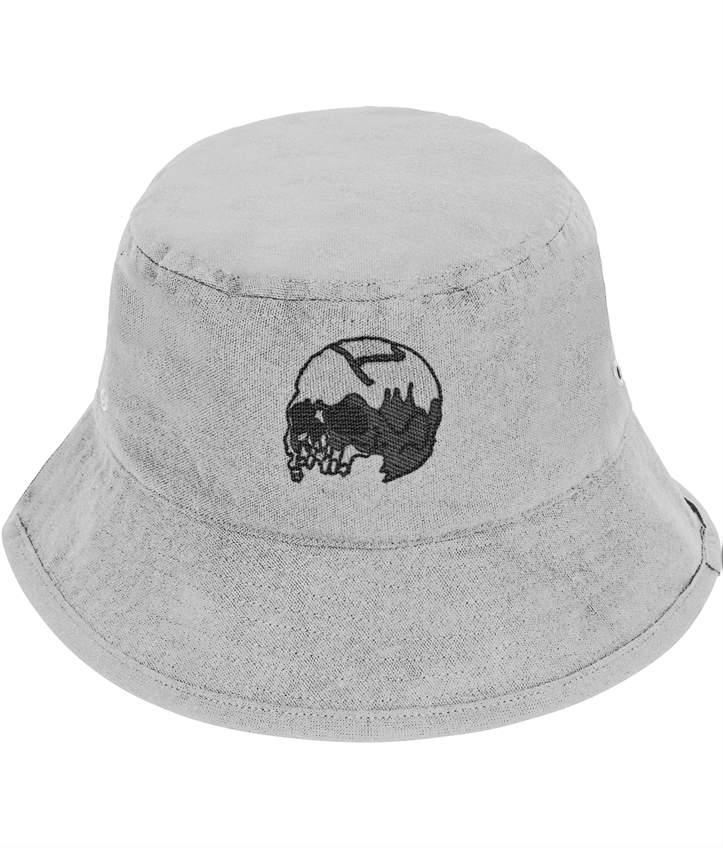 Vanitas Gothic Embroidered Bucket Hat –  Grey skull 
