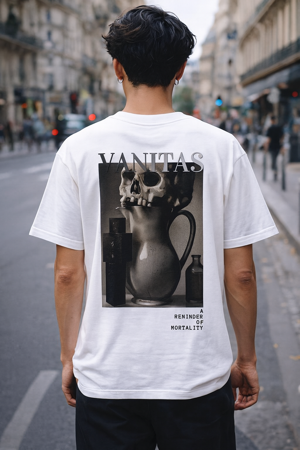 Vanitas Gothic Oversized Boxy Shirt – White worn