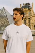 Vanitas Gothic Oversized Boxy Shirt – white worn front logo