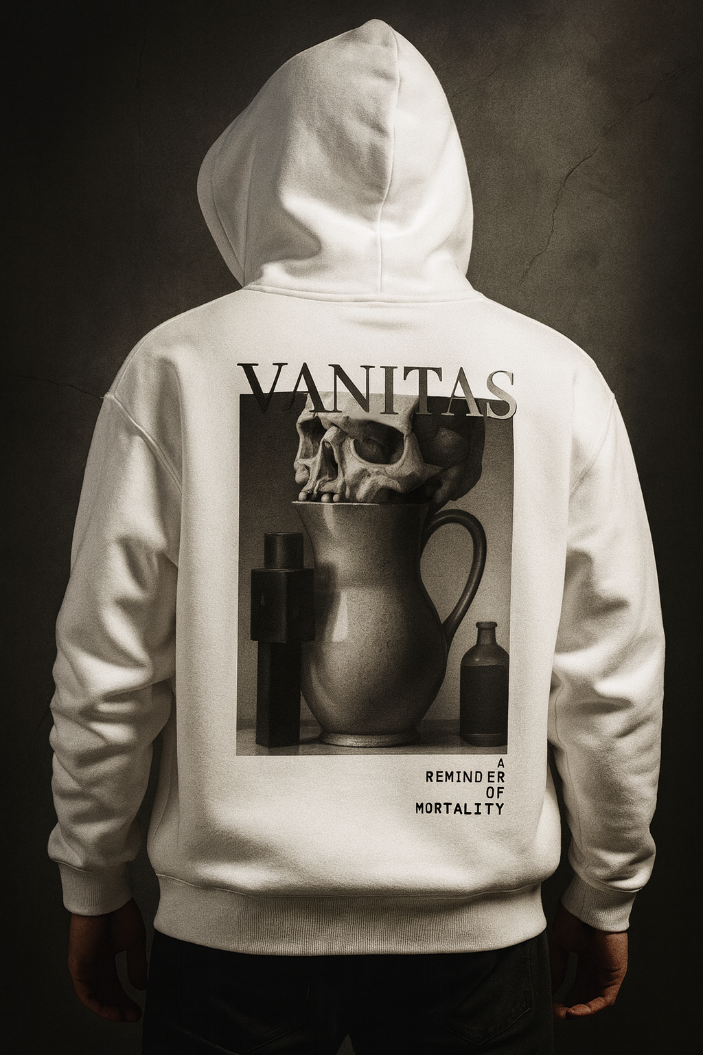 Vanitas Oversized Hoodie – White Design Close-Up