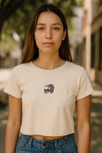 Vanitas Rose Baby Tee - creme embroidery worn