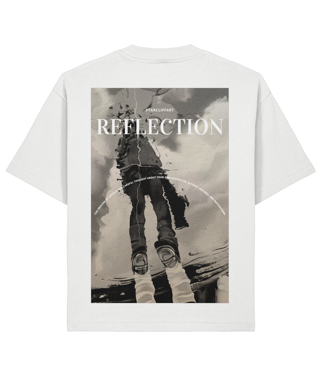 White front print Reflection Oversized, Boxy Shirt White, Cream & Grey – Organic Cotton by Starcliffart