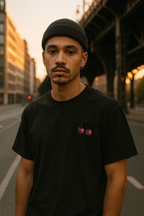 cherry shirt black cherry detail front worn embroidery