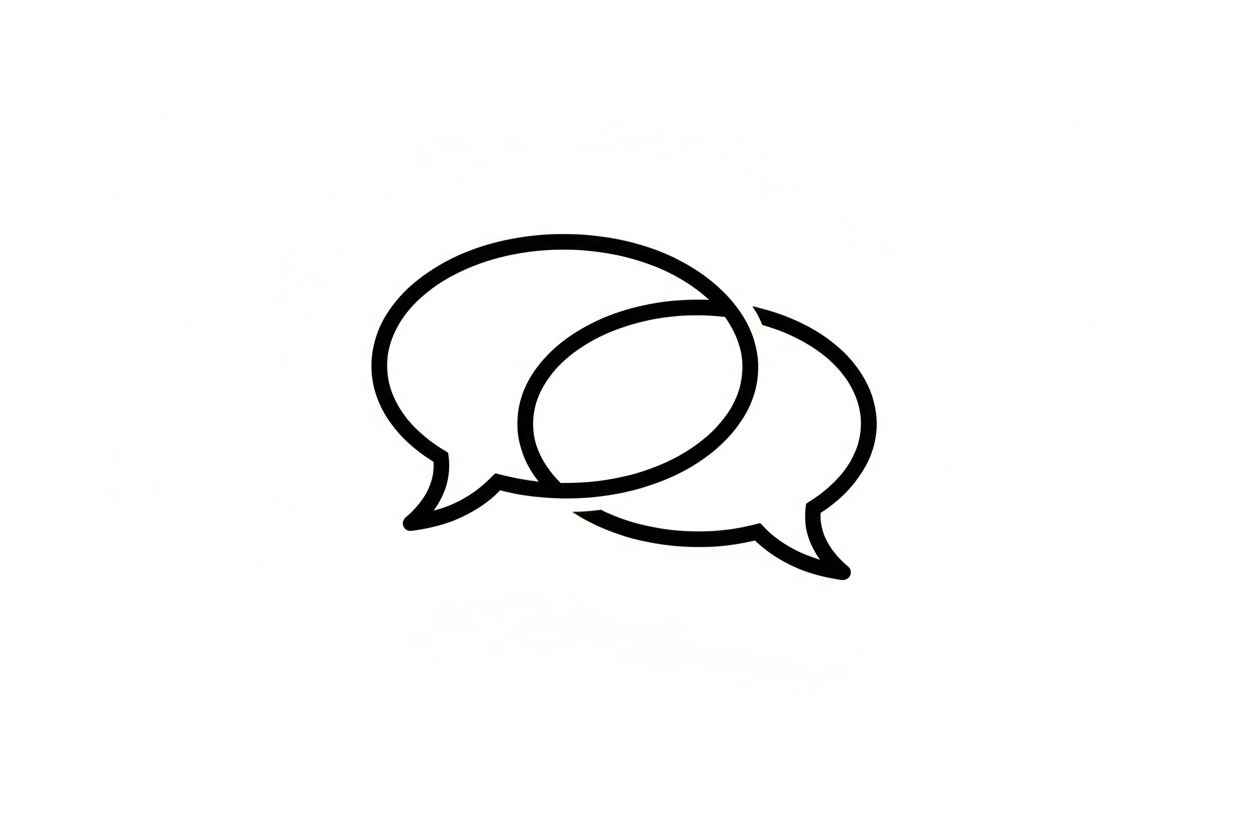 ein kleines schwarzes symbol von zwei Textblasen auf weissem hintergrund