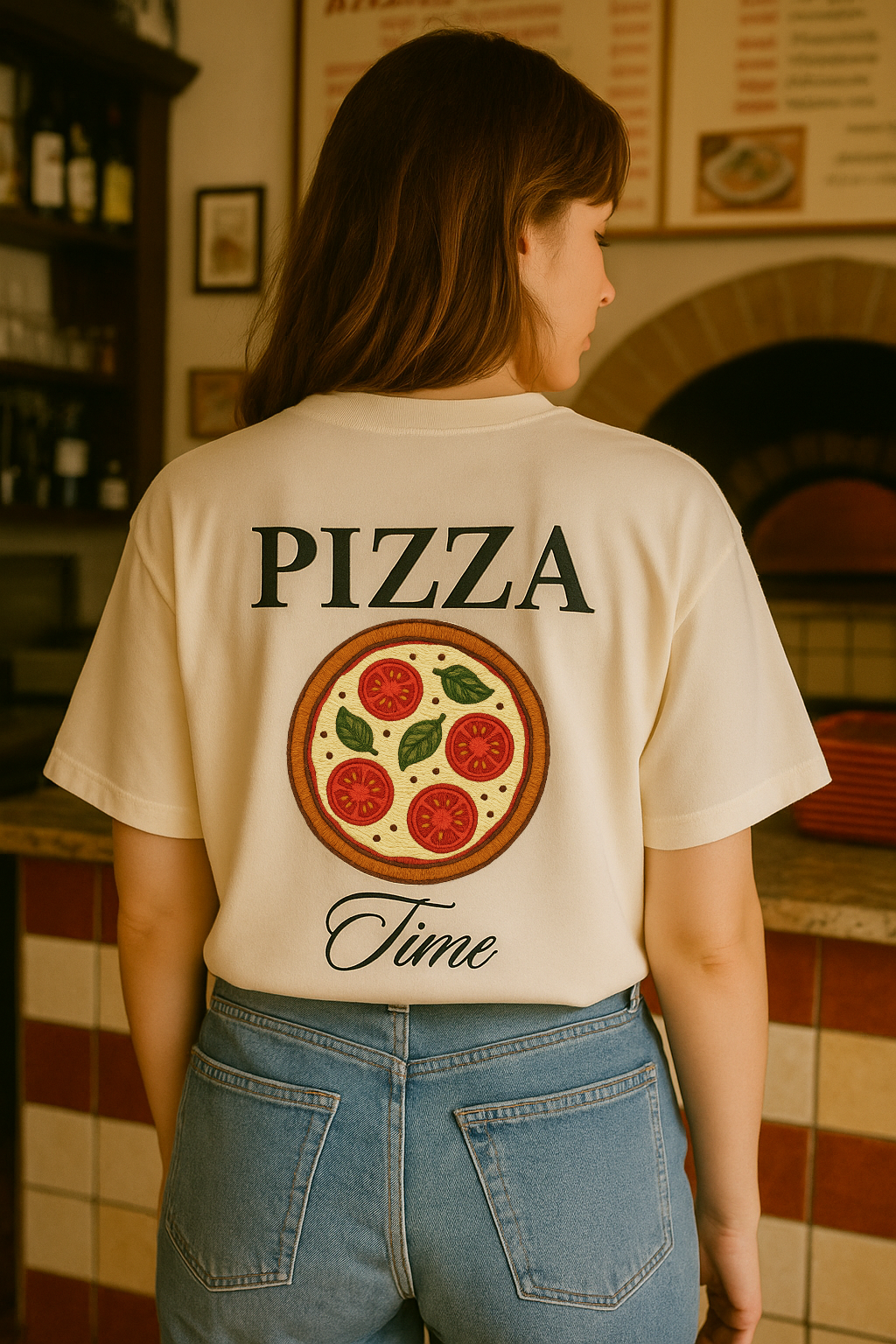 pizza time print  worn back