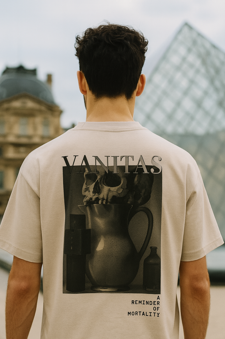 Vanitas Gothic Oversized Boxy Shirt – creme  worn back print
